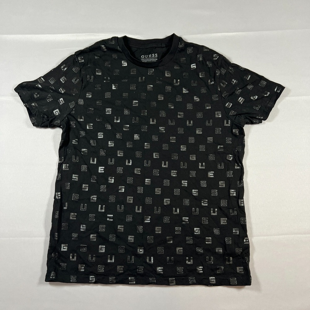 Guess T Shirt Mens XL Black Cotton Doyd Logo Print Casual Crew Neck Short Sleeve